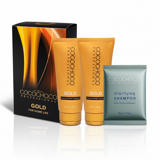 SÆT brasiliansk keratin Guld hårkur 200 ml + Clarifying Shampoo 50 ml | COCOCHOCO®