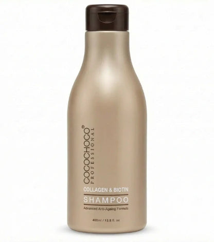 Cocochoco shampooflaske med brun låg på hvid baggrund