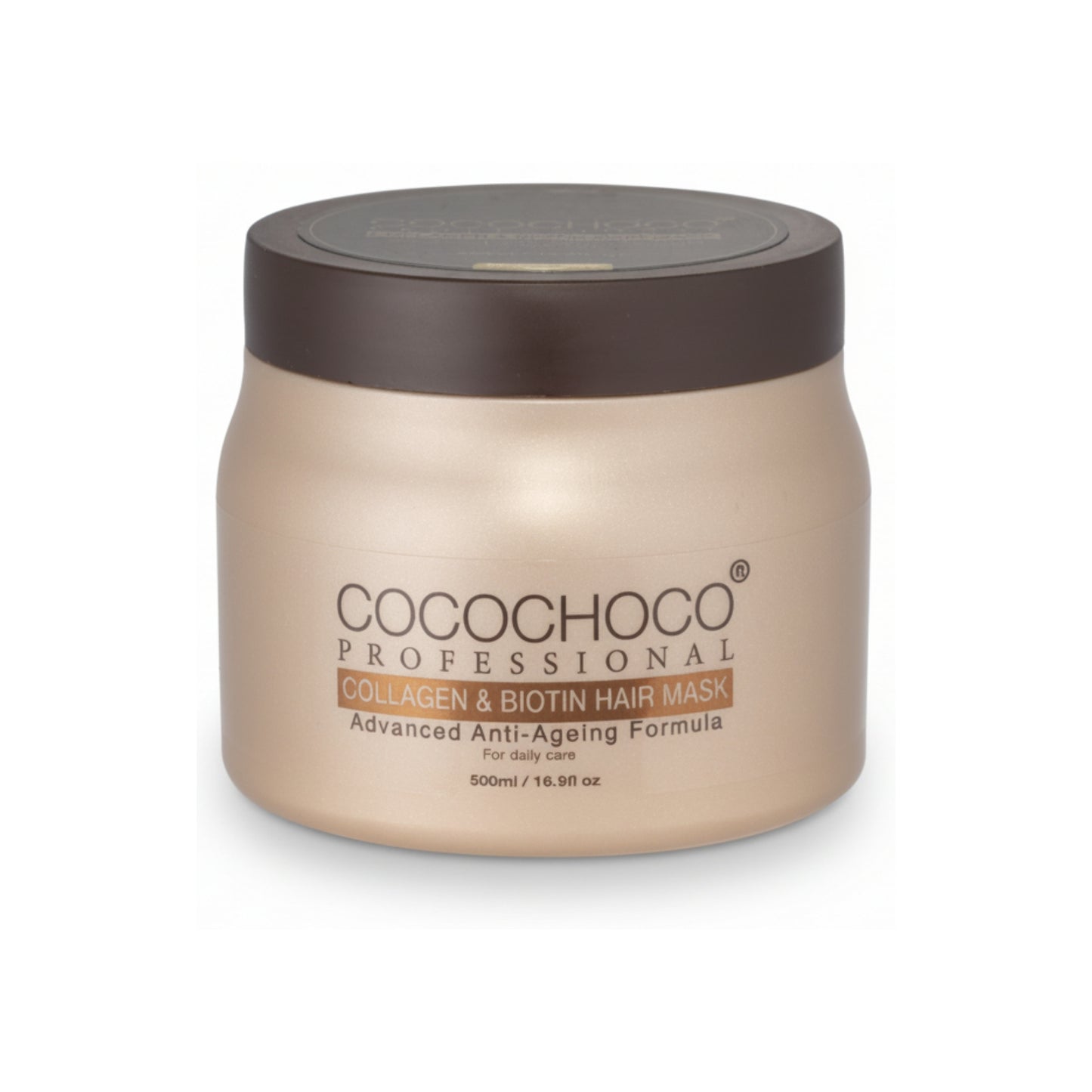 Cocochoco Professional Collagen & Biotin Hair Mask krukke på en hvid baggrund