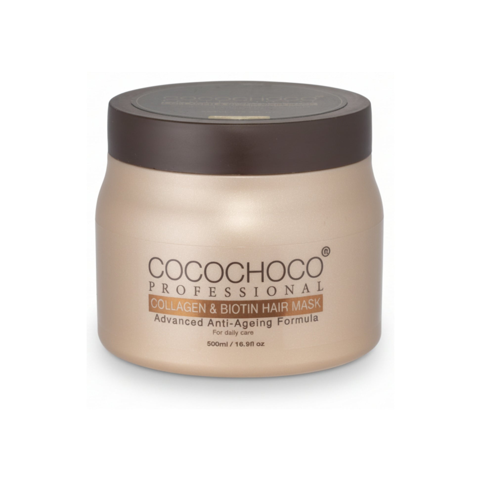 Cocochoco Professional Collagen & Biotin Hair Mask krukke på en hvid baggrund