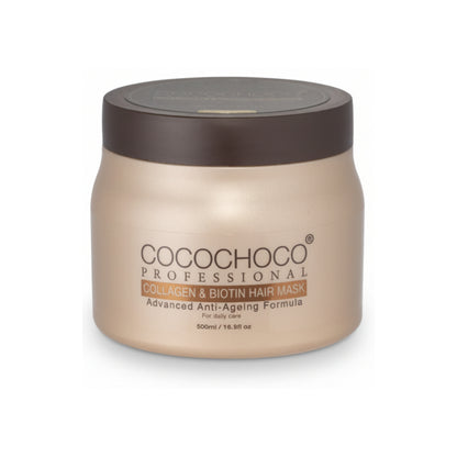 Cocochoco Professional Collagen & Biotin Hair Mask krukke på en hvid baggrund