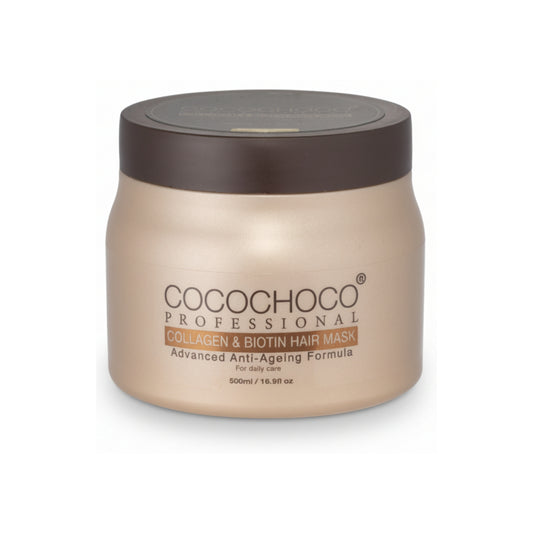 Cocochoco Professional Collagen & Biotin Hair Mask krukke på en hvid baggrund